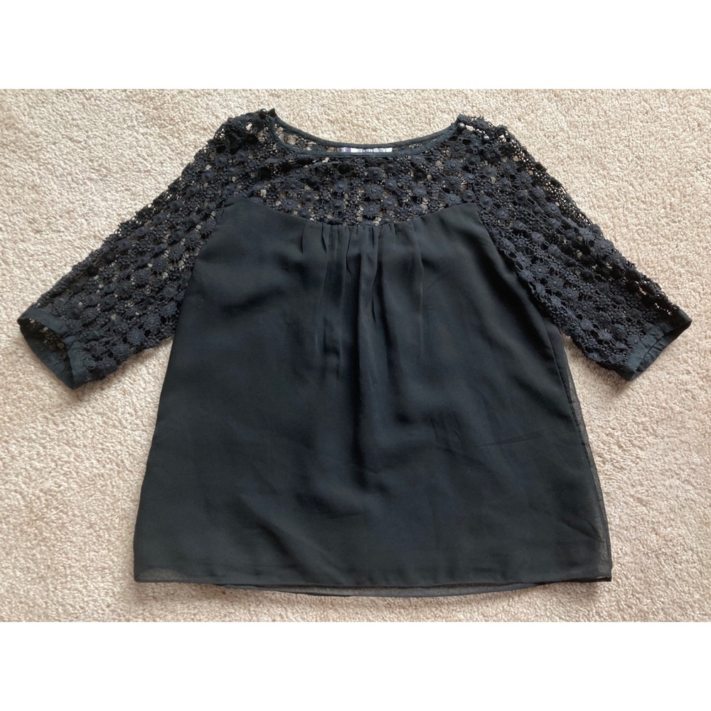Jennifer Lopez Sheer Black Crochet Lace Top